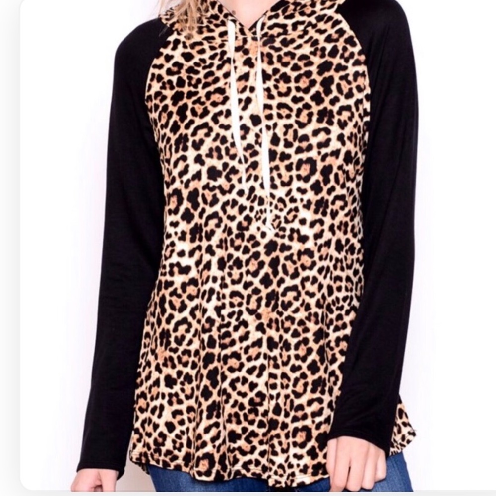 Leopard Print Hoodie with Black Contrast